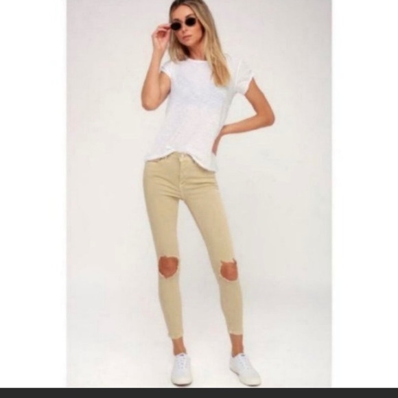 Free People Denim - NWT: Free People Khaki Busted-Knee Skinny Jeans